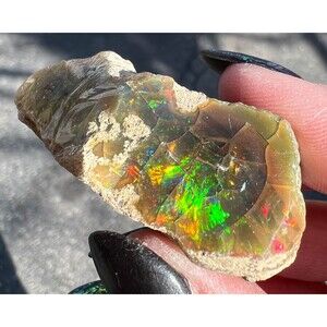 Raw Ethiopian Welo Opal with Rainbow Flash, Large Rough Natural Crystal #253